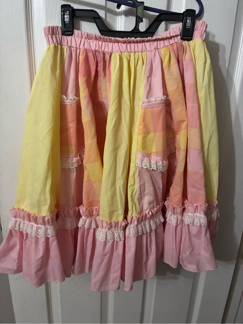 Vintage Handmade Pastel Women's Patchwork Tiered Skirt